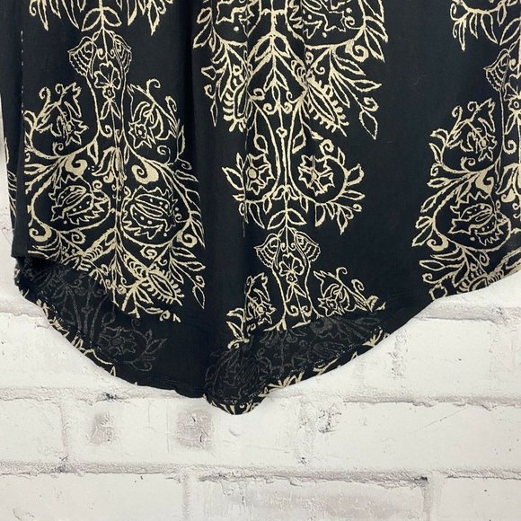Lucky Brand Black Tan Boho Print Keyhole Front Top - Picture 3 of 12